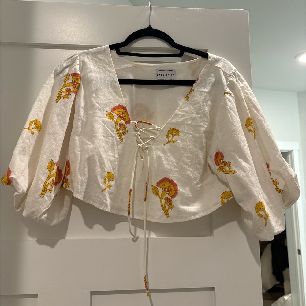Sabo Skirt Linen Bubble Sleeve Crop *Matching Shorts*